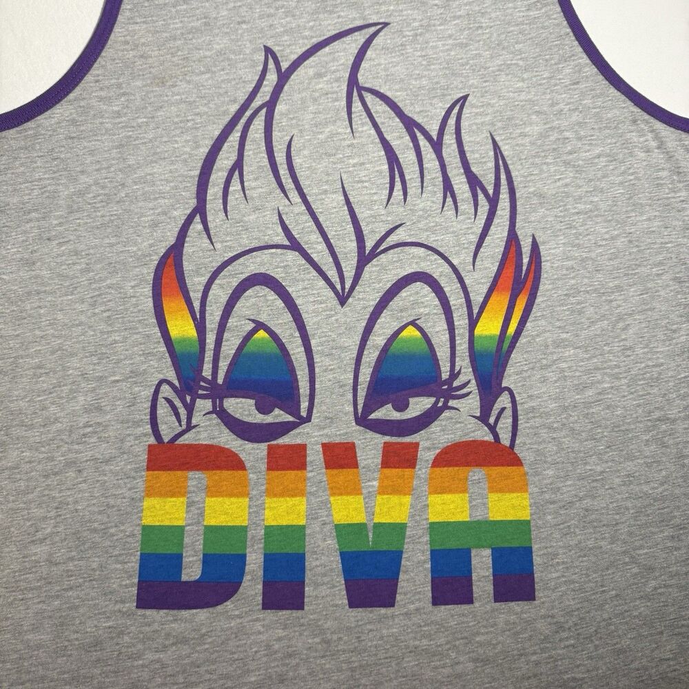 Disney Pride Collection Ursula DIVA Tank Top Gray Rainbow Graphic Medium